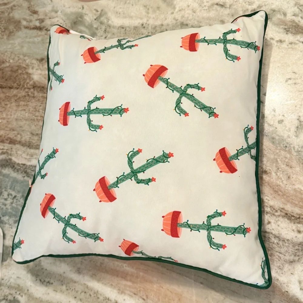 Festive Holiday Pillow with Cactus Design